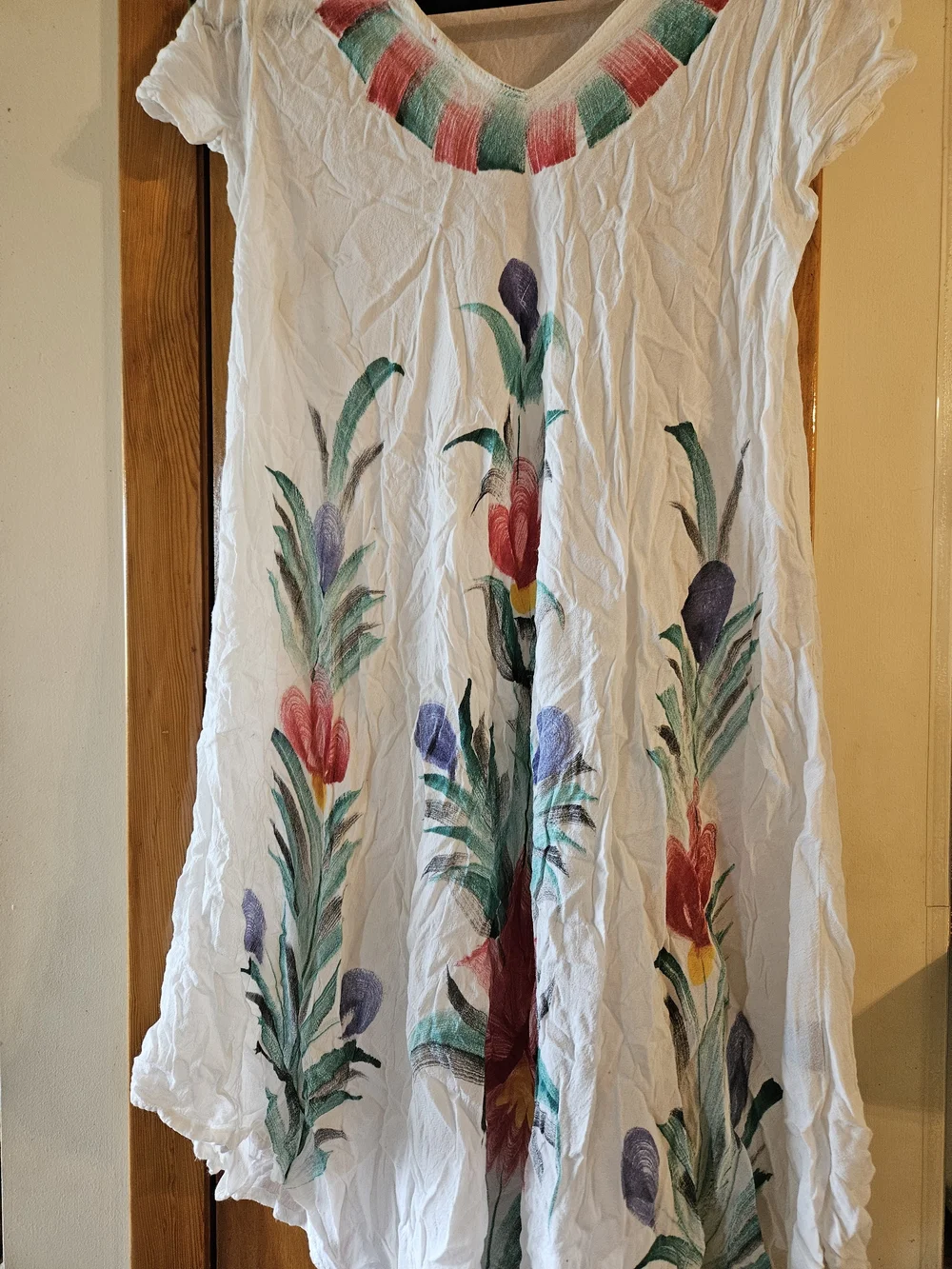 White Floral Hand-Painted Kids Dress